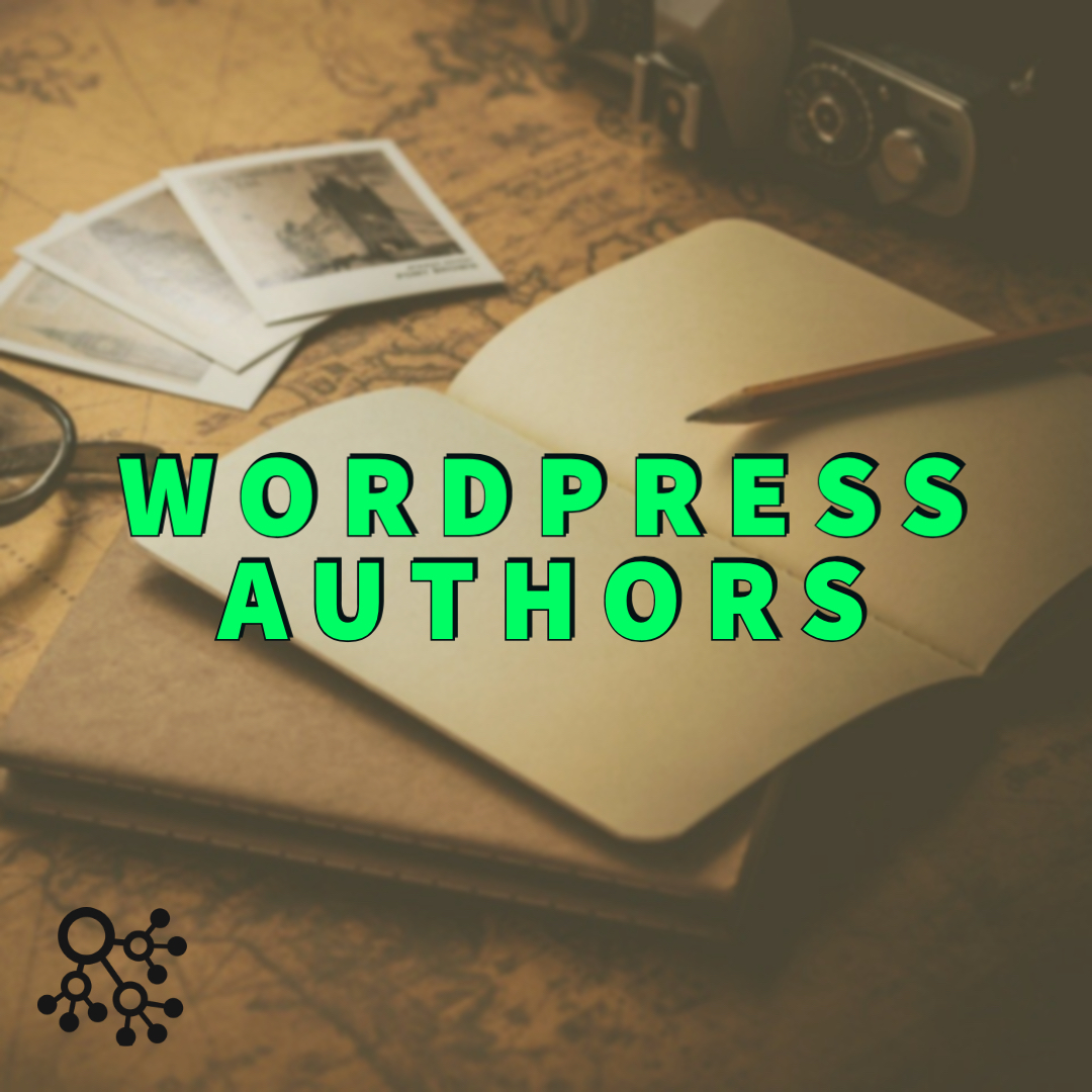 Wordpress authors written in green over blank notebook